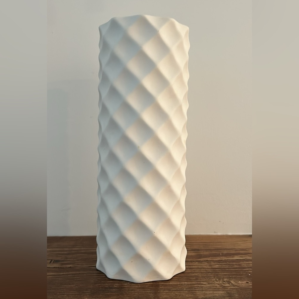 CB2 MCM Mid Century Modern White Textured Ceramic Vase